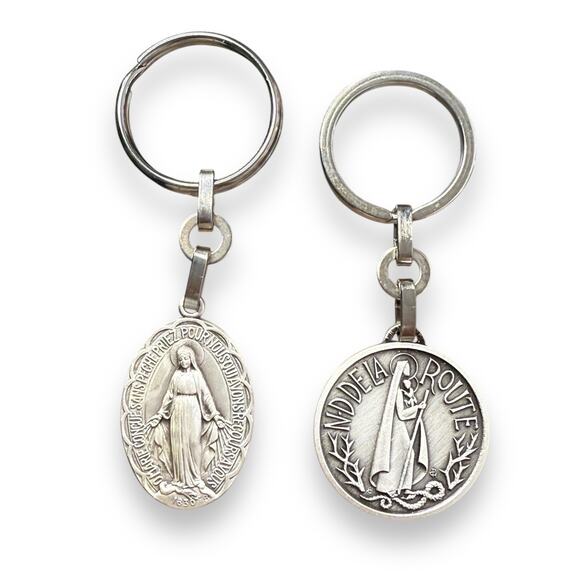 Vintage Silver Toned Medal Charm Keychain Religious lot of 4 pcs - Picture 5 of 5